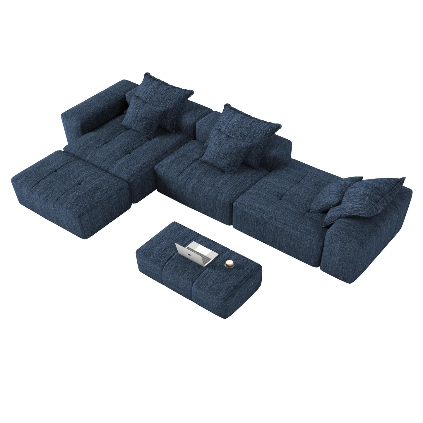 Modern Oversized Chenille Modular Sectional Sofa Tufted Sofa with 6 Pillows and Ottoman for Living Room