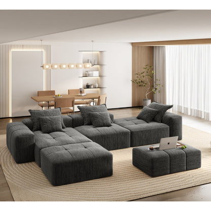 Modern Oversized Chenille Modular Sectional Sofa Tufted Sofa with 6 Pillows and Ottoman for Living Room