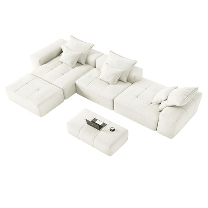 Modern Oversized Chenille Modular Sectional Sofa Tufted Sofa with 6 Pillows and Ottoman for Living Room