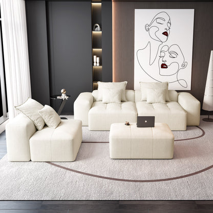 Modern Oversized Chenille Modular Sectional Sofa Tufted Sofa with 6 Pillows and Ottoman for Living Room