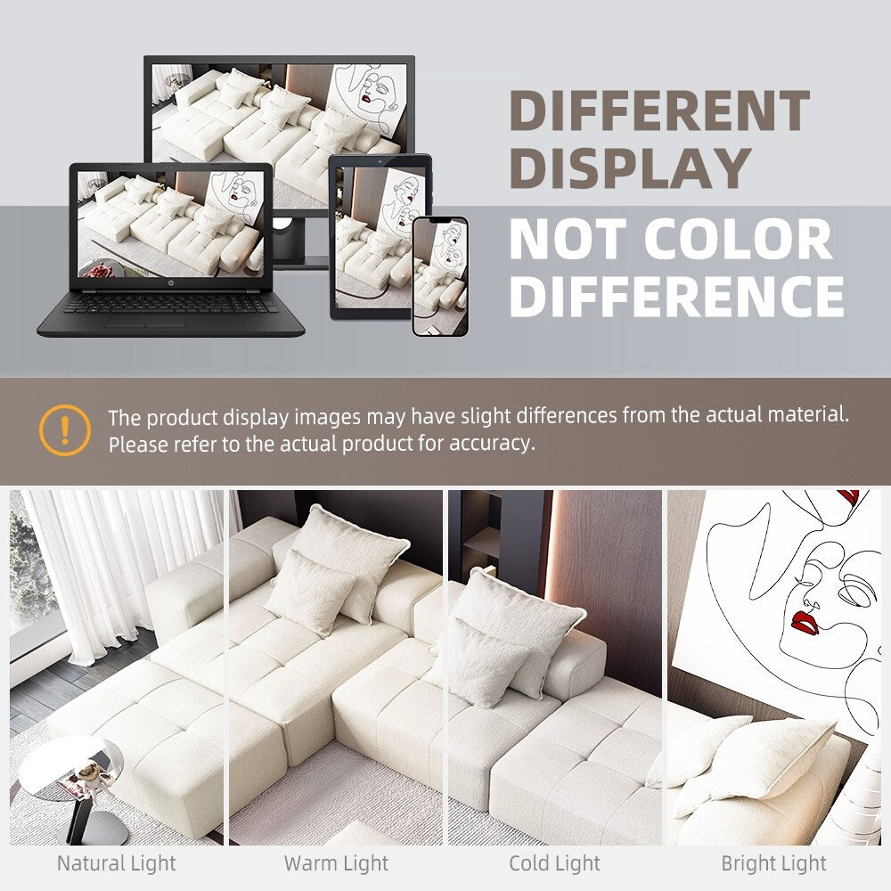 Modern Oversized Chenille Modular Sectional Sofa Tufted Sofa with 6 Pillows and Ottoman for Living Room