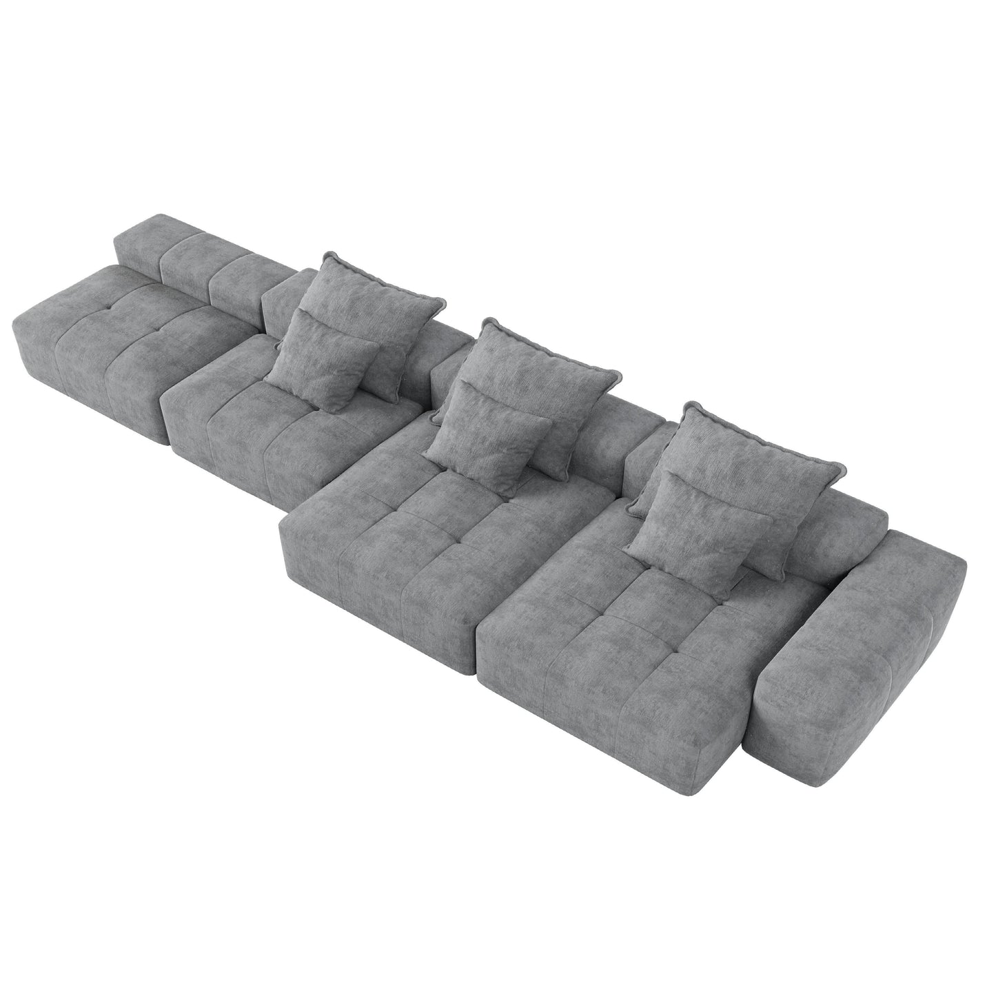 Modern Oversized Chenille Modular Sectional Sofa Tufted Sofa with 6 Pillows and Ottoman for Living Room