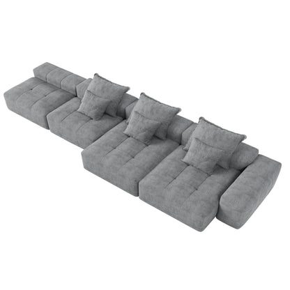 Modern Oversized Chenille Modular Sectional Sofa Tufted Sofa with 6 Pillows and Ottoman for Living Room