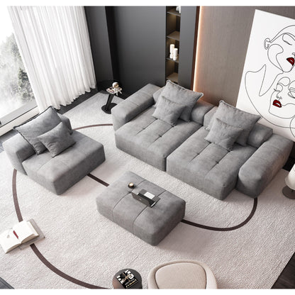 Modern Oversized Chenille Modular Sectional Sofa Tufted Sofa with 6 Pillows and Ottoman for Living Room