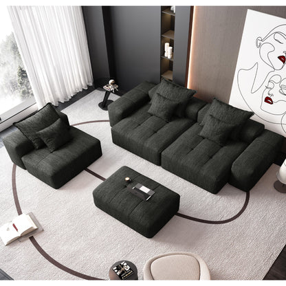 Modern Oversized Chenille Modular Sectional Sofa Tufted Sofa with 6 Pillows and Ottoman for Living Room
