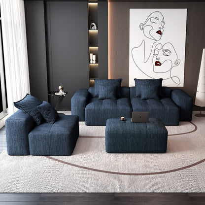 Modern Oversized Chenille Modular Sectional Sofa Tufted Sofa with 6 Pillows and Ottoman for Living Room