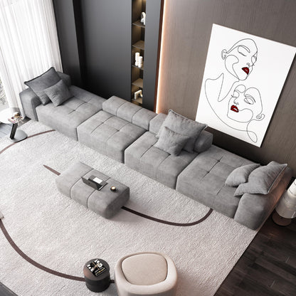 Modern Oversized Chenille Modular Sectional Sofa Tufted Sofa with 6 Pillows and Ottoman for Living Room