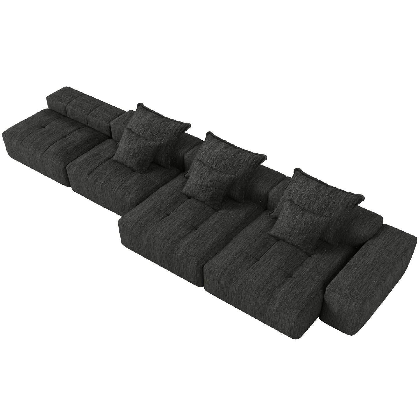 Modern Oversized Chenille Modular Sectional Sofa Tufted Sofa with 6 Pillows and Ottoman for Living Room