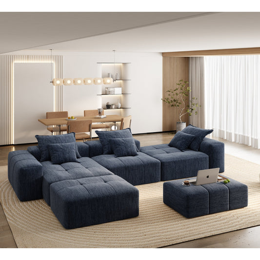 Modern Oversized Chenille Modular Sectional Sofa Tufted Sofa with 6 Pillows and Ottoman for Living Room