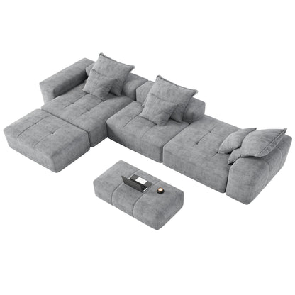 Modern Oversized Chenille Modular Sectional Sofa Tufted Sofa with 6 Pillows and Ottoman for Living Room