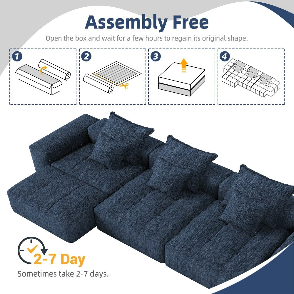 Modern Oversized Chenille Modular Sectional Sofa Tufted Sofa with 6 Pillows and Ottoman for Living Room