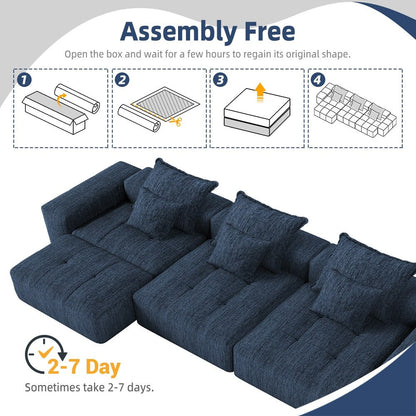 Modern Oversized Chenille Modular Sectional Sofa Tufted Sofa with 6 Pillows and Ottoman for Living Room