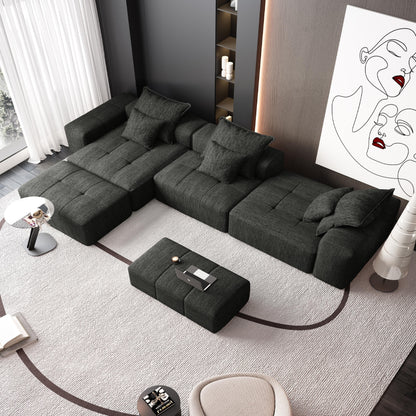 Modern Oversized Chenille Modular Sectional Sofa Tufted Sofa with 6 Pillows and Ottoman for Living Room
