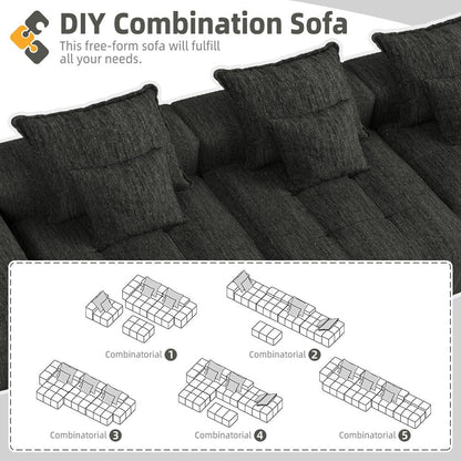 Modern Oversized Chenille Modular Sectional Sofa Tufted Sofa with 6 Pillows and Ottoman for Living Room