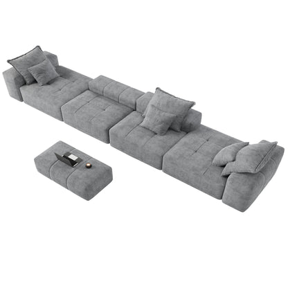 Modern Oversized Chenille Modular Sectional Sofa Tufted Sofa with 6 Pillows and Ottoman for Living Room
