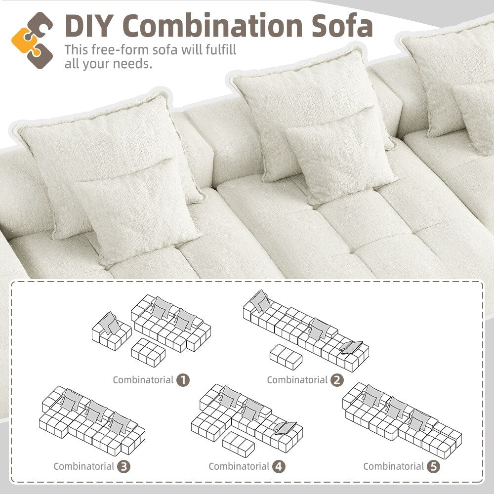 Modern Oversized Chenille Modular Sectional Sofa Tufted Sofa with 6 Pillows and Ottoman for Living Room