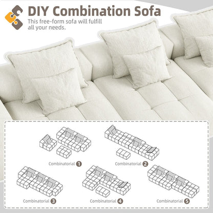 Modern Oversized Chenille Modular Sectional Sofa Tufted Sofa with 6 Pillows and Ottoman for Living Room