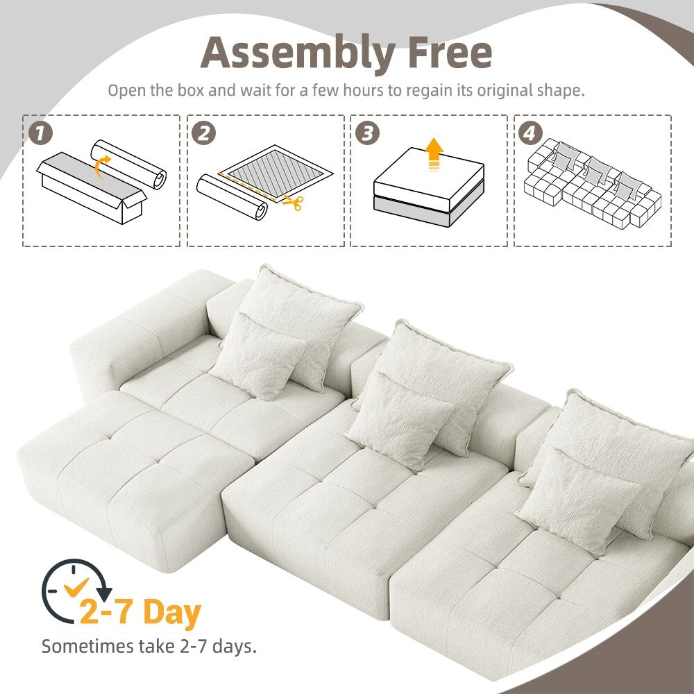 Modern Oversized Chenille Modular Sectional Sofa Tufted Sofa with 6 Pillows and Ottoman for Living Room