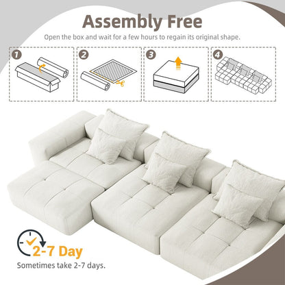 Modern Oversized Chenille Modular Sectional Sofa Tufted Sofa with 6 Pillows and Ottoman for Living Room