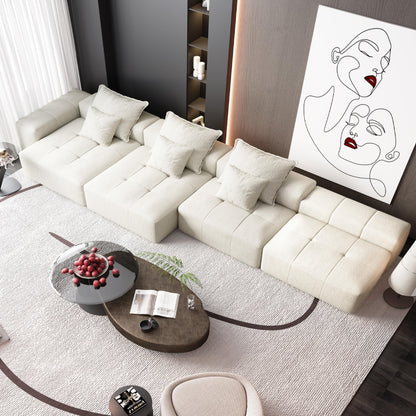 Modern Oversized Chenille Modular Sectional Sofa Tufted Sofa with 6 Pillows and Ottoman for Living Room