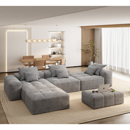 Modern Oversized Chenille Modular Sectional Sofa Tufted Sofa with 6 Pillows and Ottoman for Living Room