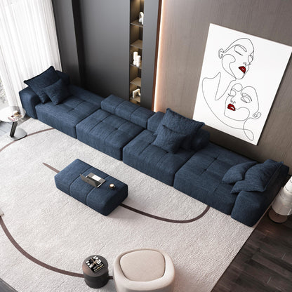 Modern Oversized Chenille Modular Sectional Sofa Tufted Sofa with 6 Pillows and Ottoman for Living Room