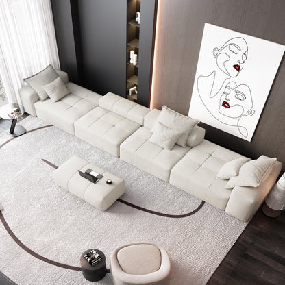 Modern Oversized Chenille Modular Sectional Sofa Tufted Sofa with 6 Pillows and Ottoman for Living Room