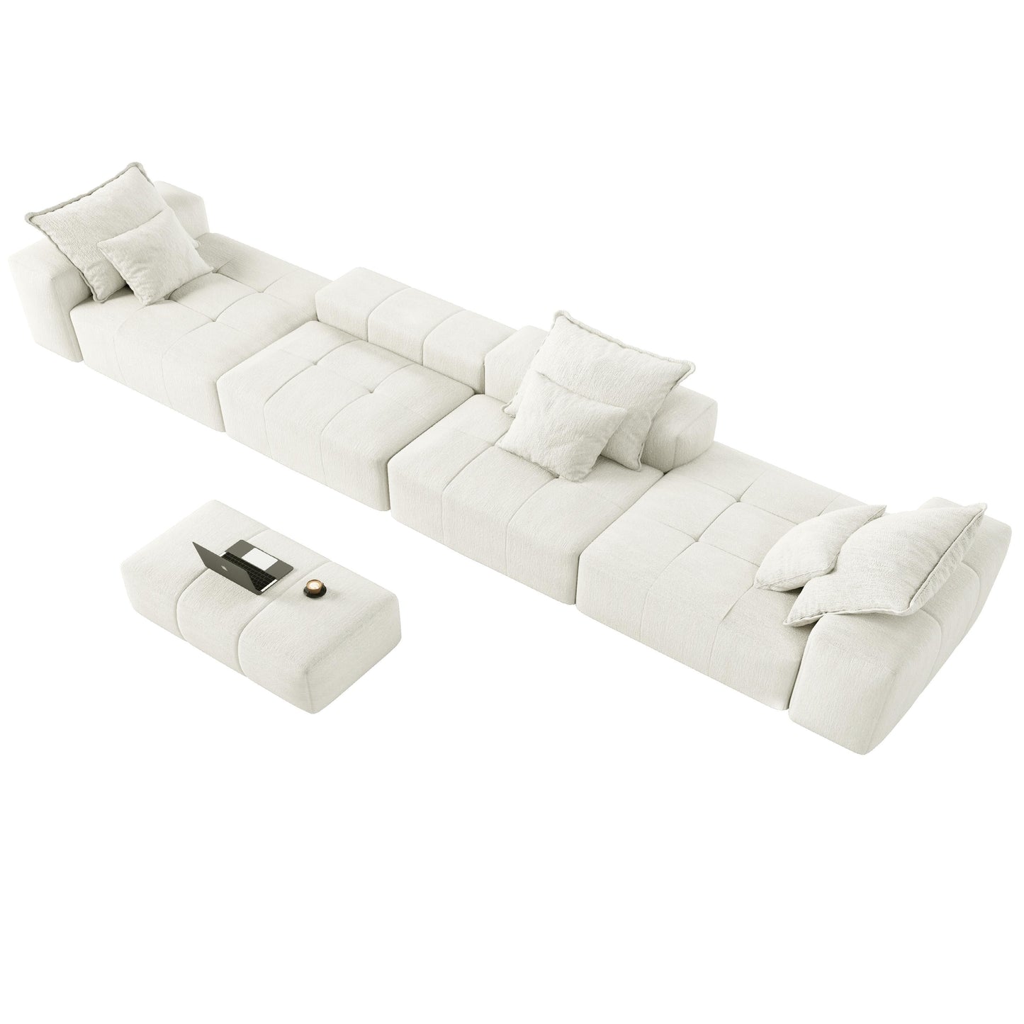 Modern Oversized Chenille Modular Sectional Sofa Tufted Sofa with 6 Pillows and Ottoman for Living Room