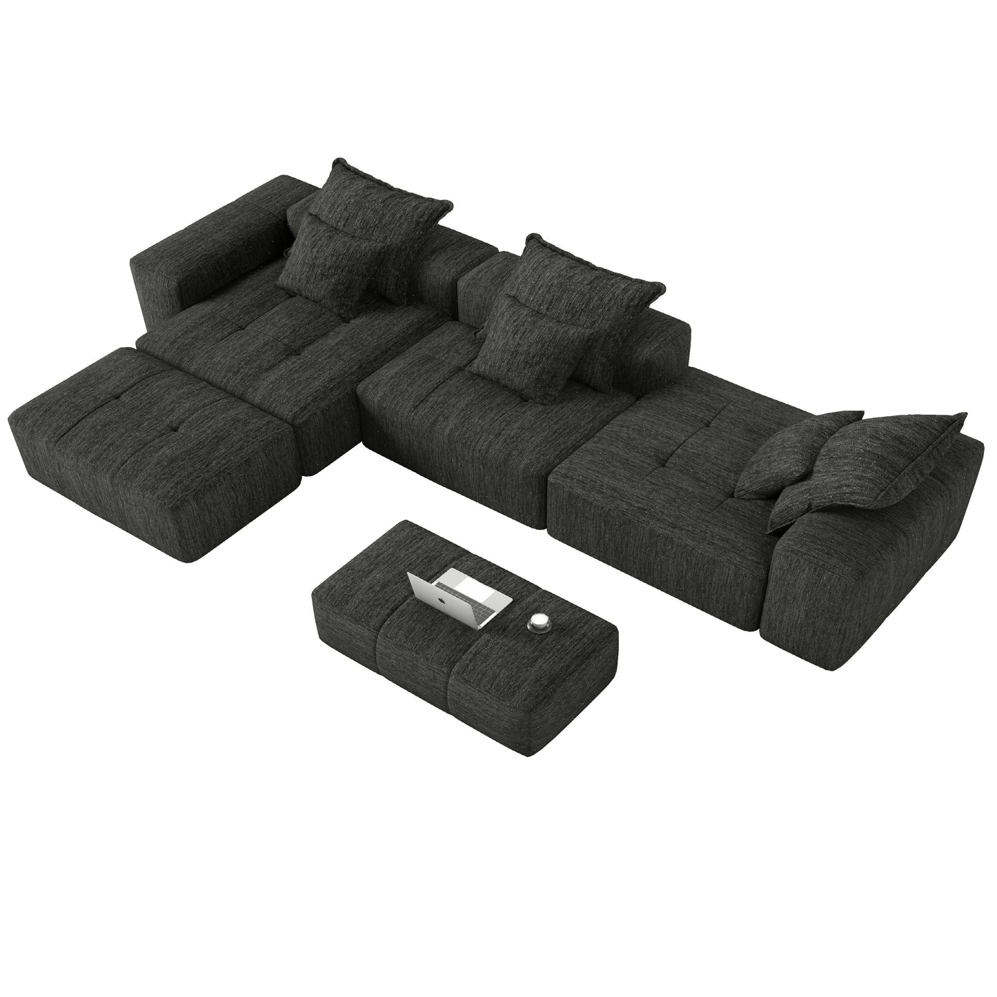 Modern Oversized Chenille Modular Sectional Sofa Tufted Sofa with 6 Pillows and Ottoman for Living Room