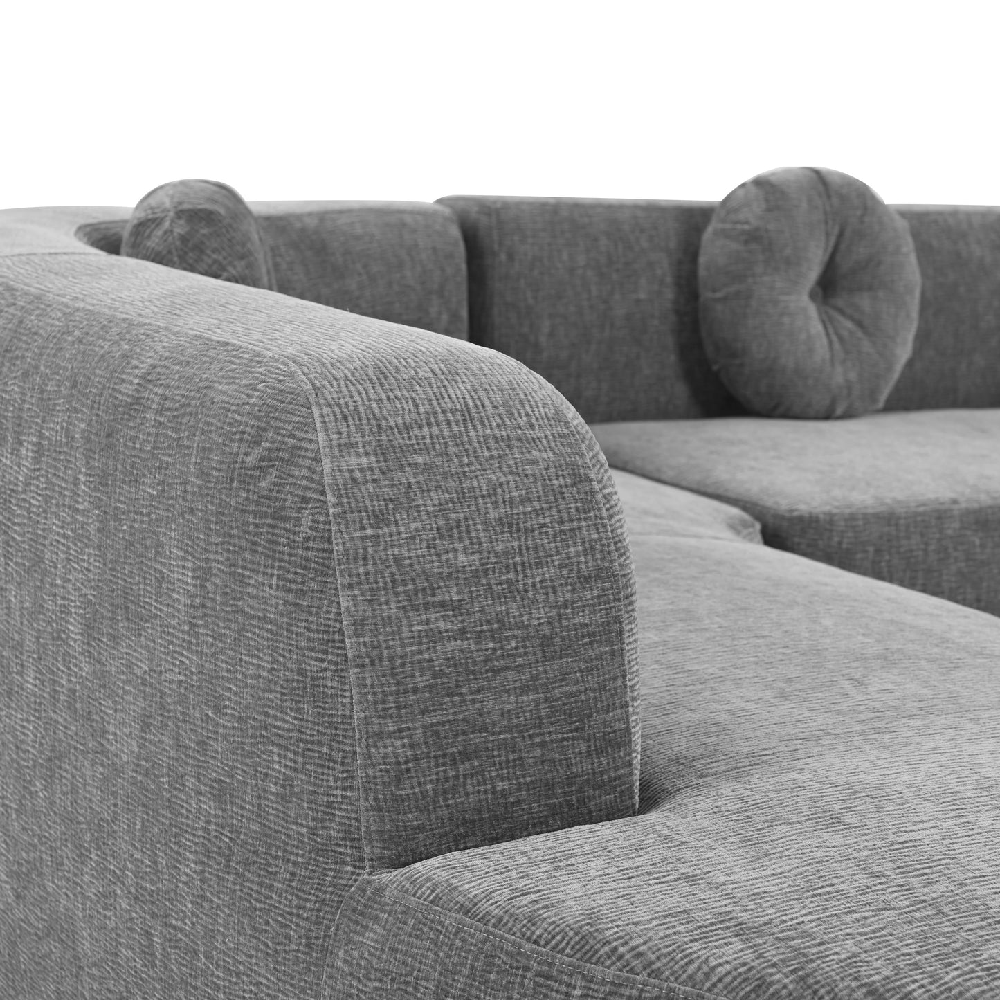 Modern Oversized Curved 4-Seater Sectional Sofa with 3 Round Pillows for Living Room
