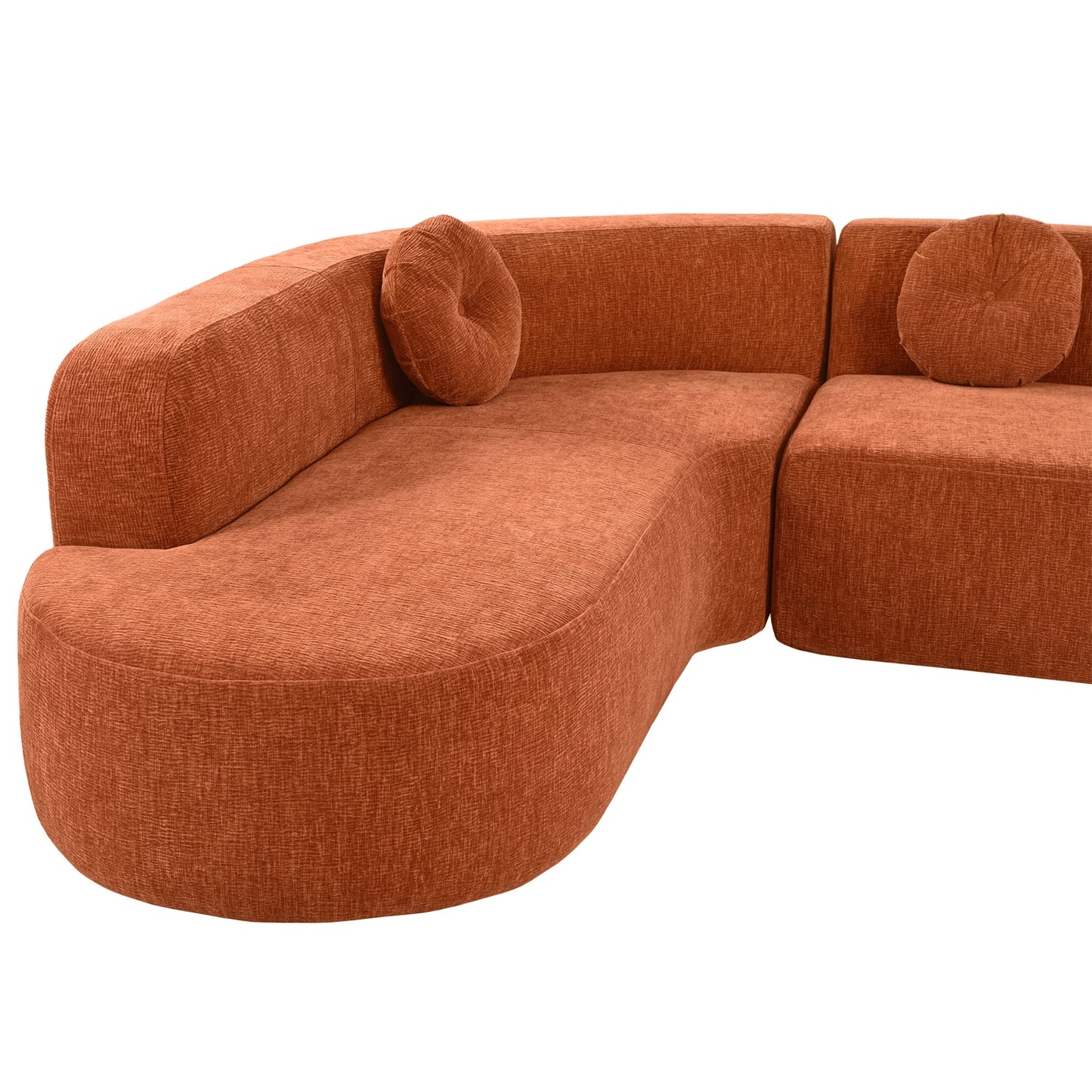 Modern Oversized Curved 4-Seater Sectional Sofa with 3 Round Pillows for Living Room