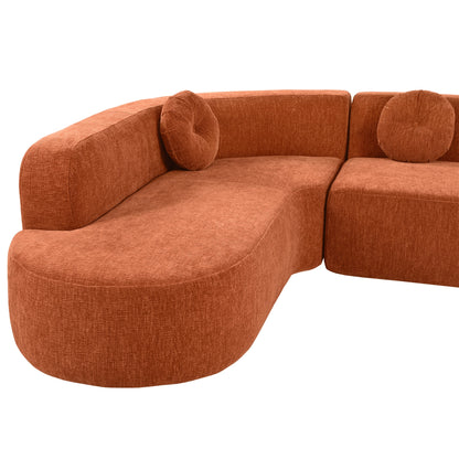 Modern Oversized Curved 4-Seater Sectional Sofa with 3 Round Pillows for Living Room
