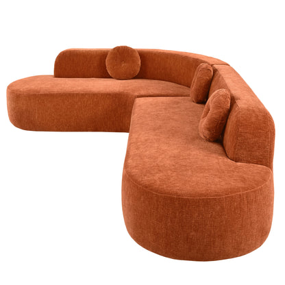 Modern Oversized Curved 4-Seater Sectional Sofa with 3 Round Pillows for Living Room