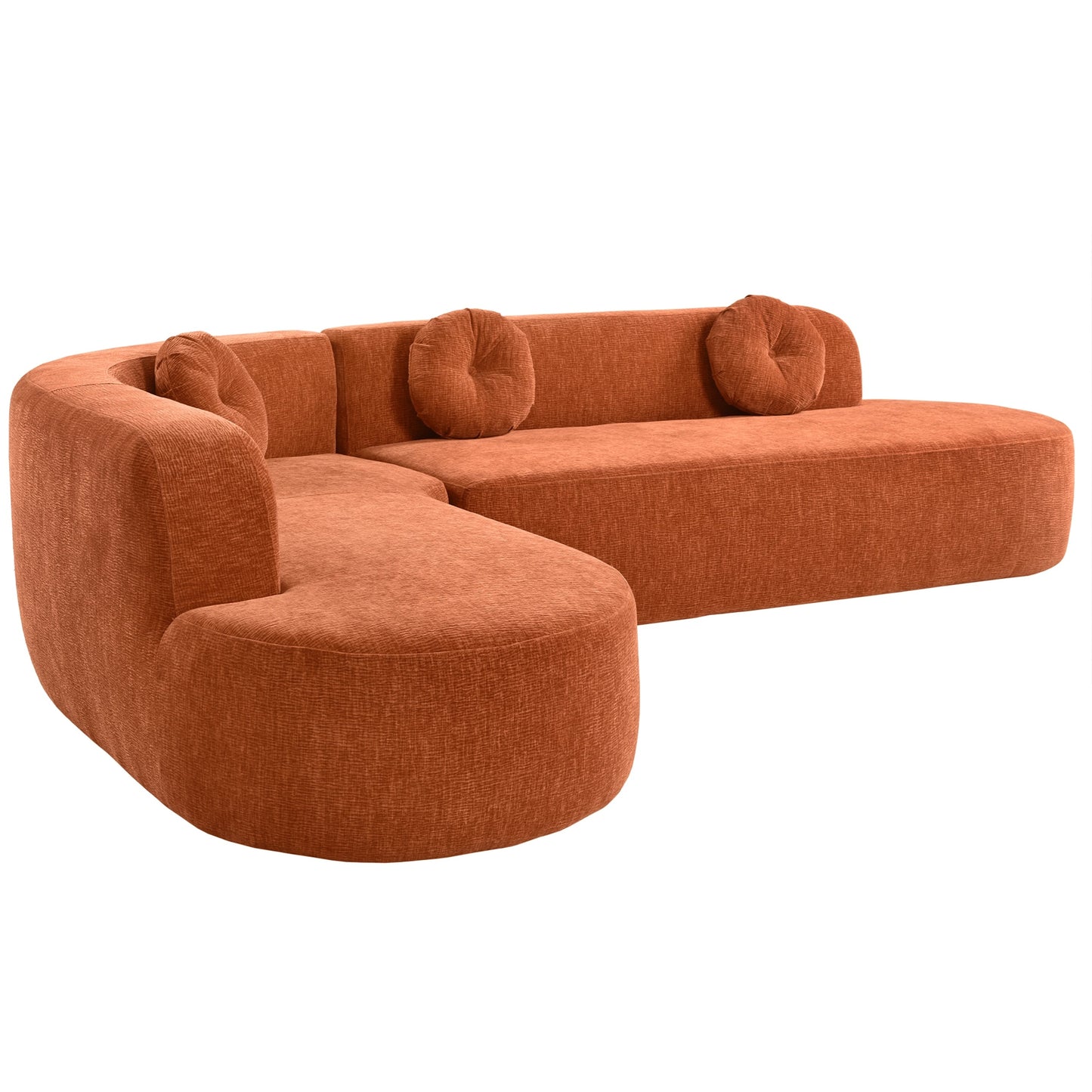 Modern Oversized Curved 4-Seater Sectional Sofa with 3 Round Pillows for Living Room