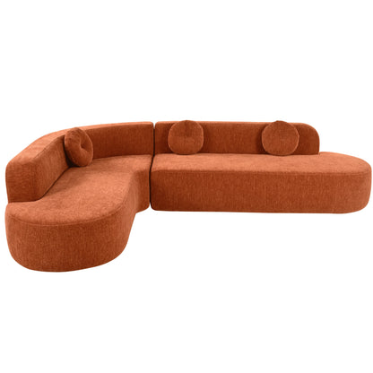 Modern Oversized Curved 4-Seater Sectional Sofa with 3 Round Pillows for Living Room