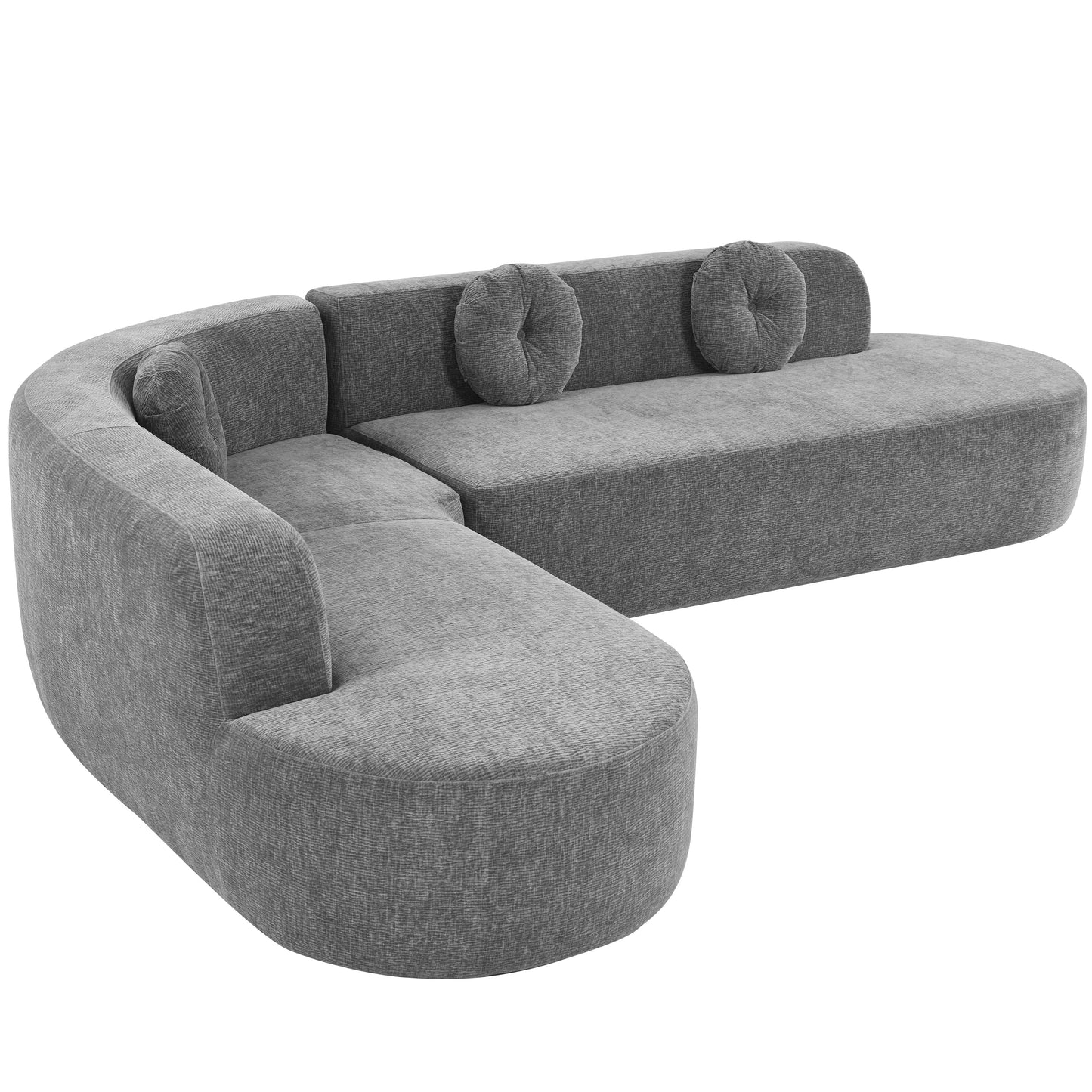 Modern Oversized Curved 4-Seater Sectional Sofa with 3 Round Pillows for Living Room