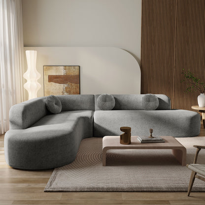 Modern Oversized Curved 4-Seater Sectional Sofa with 3 Round Pillows for Living Room