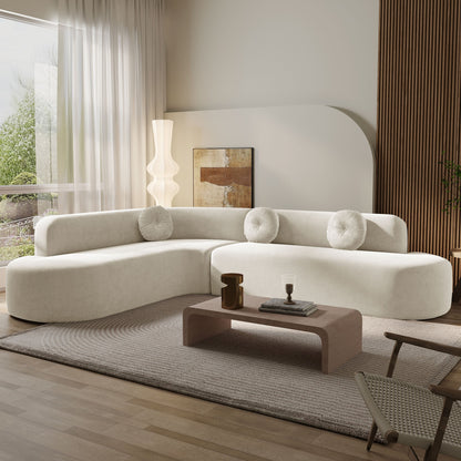 Modern Oversized Curved 4-Seater Sectional Sofa with 3 Round Pillows for Living Room