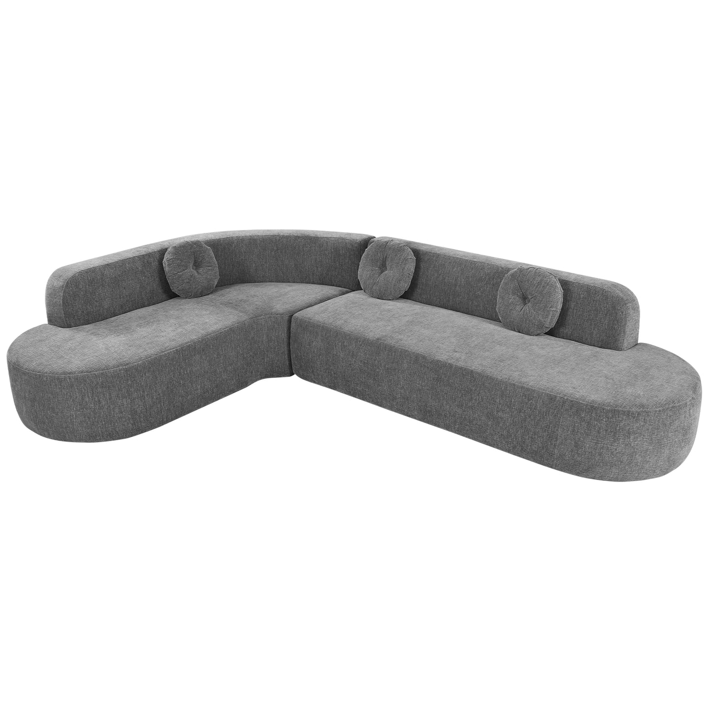 Modern Oversized Curved 4-Seater Sectional Sofa with 3 Round Pillows for Living Room
