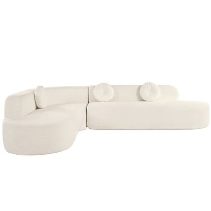 Modern Oversized Curved 4-Seater Sectional Sofa with 3 Round Pillows for Living Room
