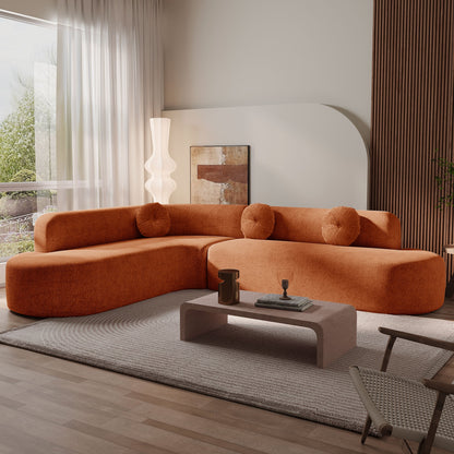 Modern Oversized Curved 4-Seater Sectional Sofa with 3 Round Pillows for Living Room