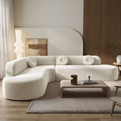 Modern Oversized Curved 4-Seater Sectional Sofa with 3 Round Pillows for Living Room