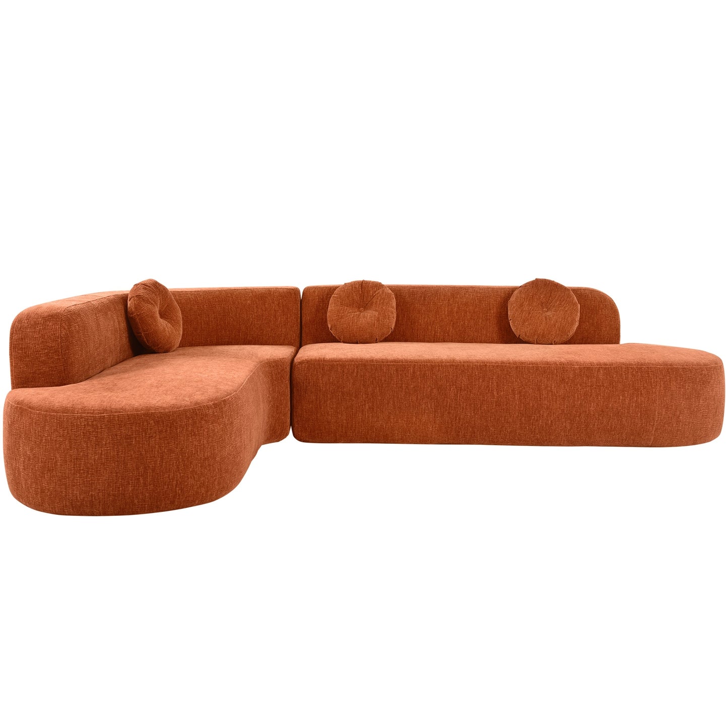 Modern Oversized Curved 4-Seater Sectional Sofa with 3 Round Pillows for Living Room
