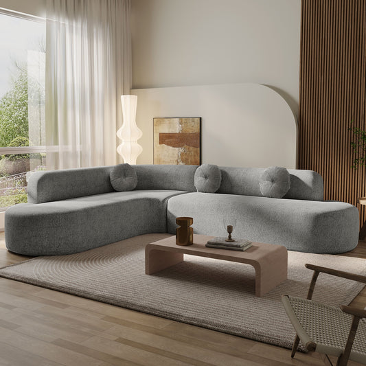 Modern Oversized Curved 4-Seater Sectional Sofa with 3 Round Pillows for Living Room