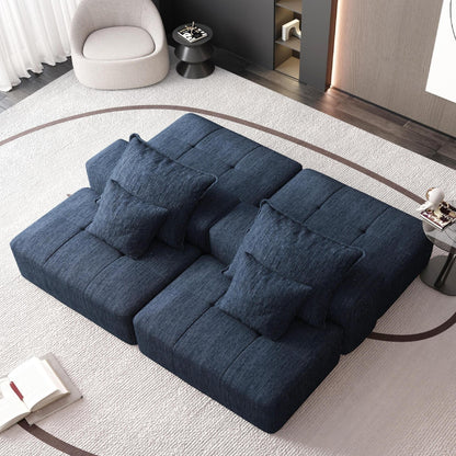 Modern Oversized Modular Chenille Sectional Sofa with 2 Ottomans and 2 Seat, 4 Pillows for Living Room