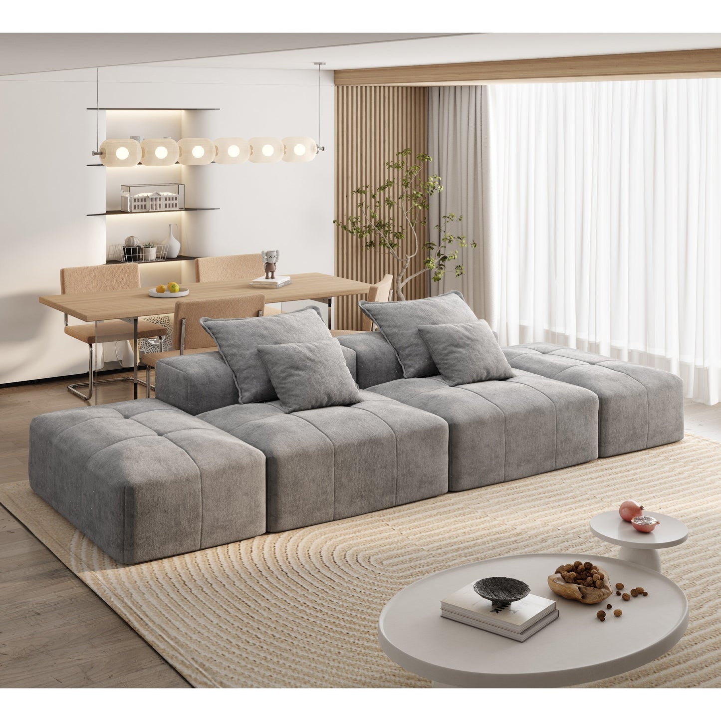 Modern Oversized Modular Chenille Sectional Sofa with 2 Ottomans and 2 Seat, 4 Pillows for Living Room
