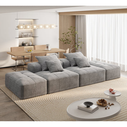 Modern Oversized Modular Chenille Sectional Sofa with 2 Ottomans and 2 Seat, 4 Pillows for Living Room