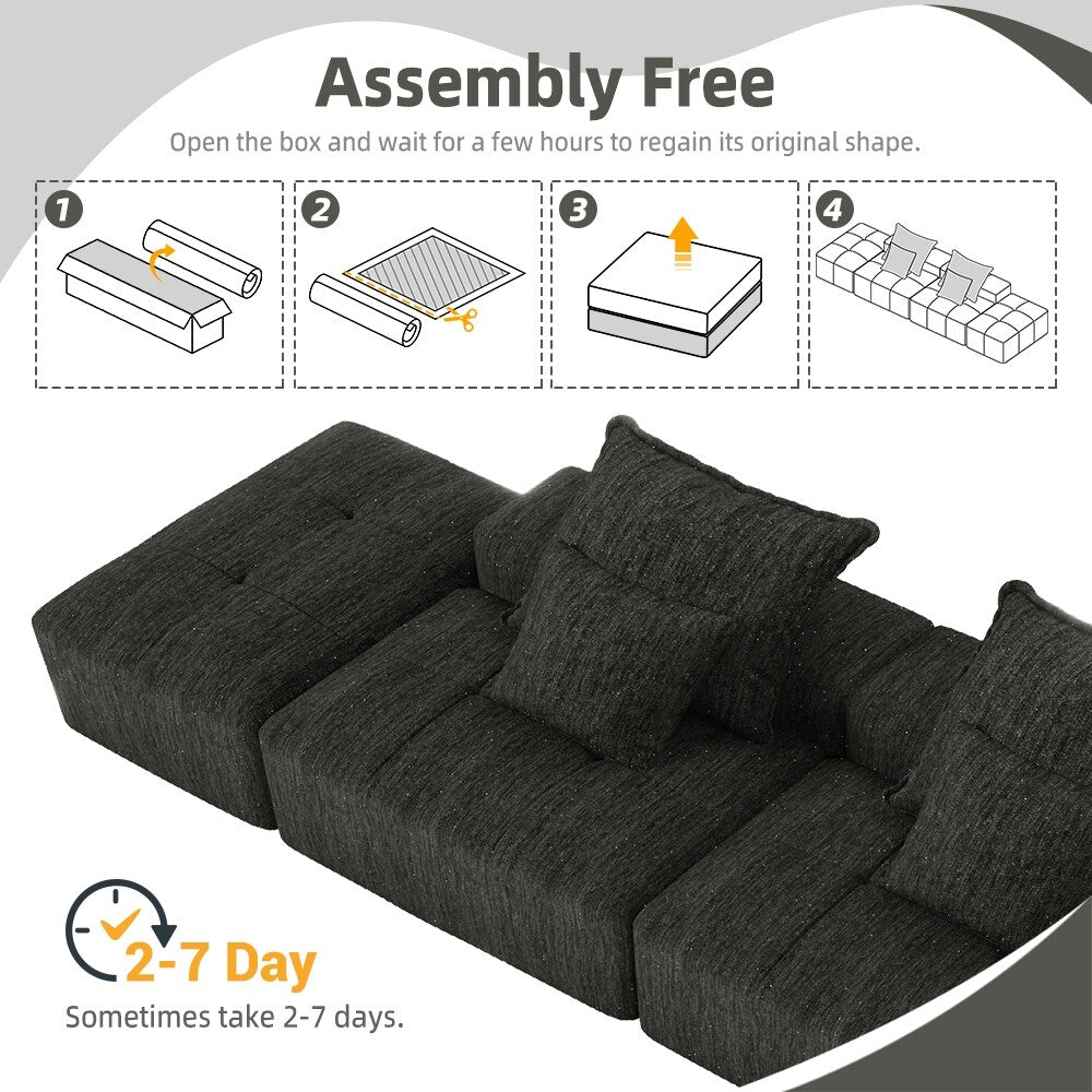 Modern Oversized Modular Chenille Sectional Sofa with 2 Ottomans and 2 Seat, 4 Pillows for Living Room