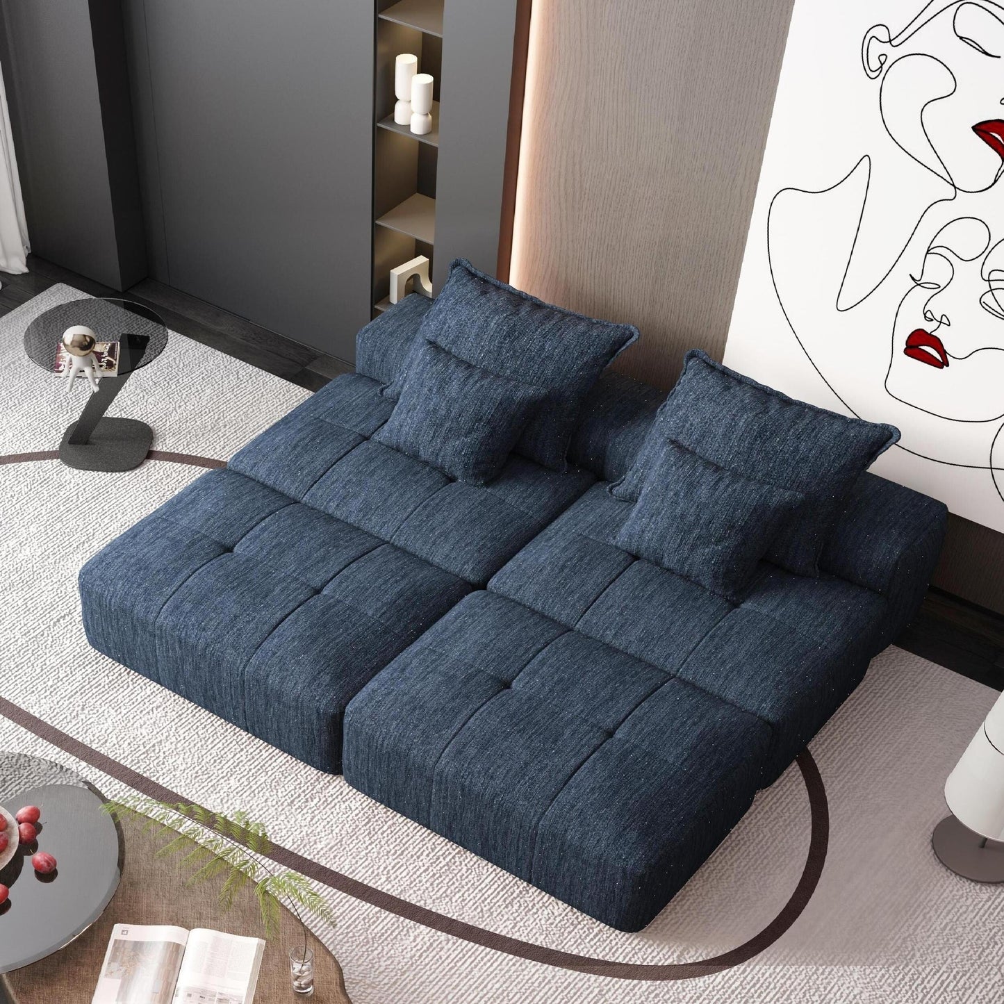 Modern Oversized Modular Chenille Sectional Sofa with 2 Ottomans and 2 Seat, 4 Pillows for Living Room