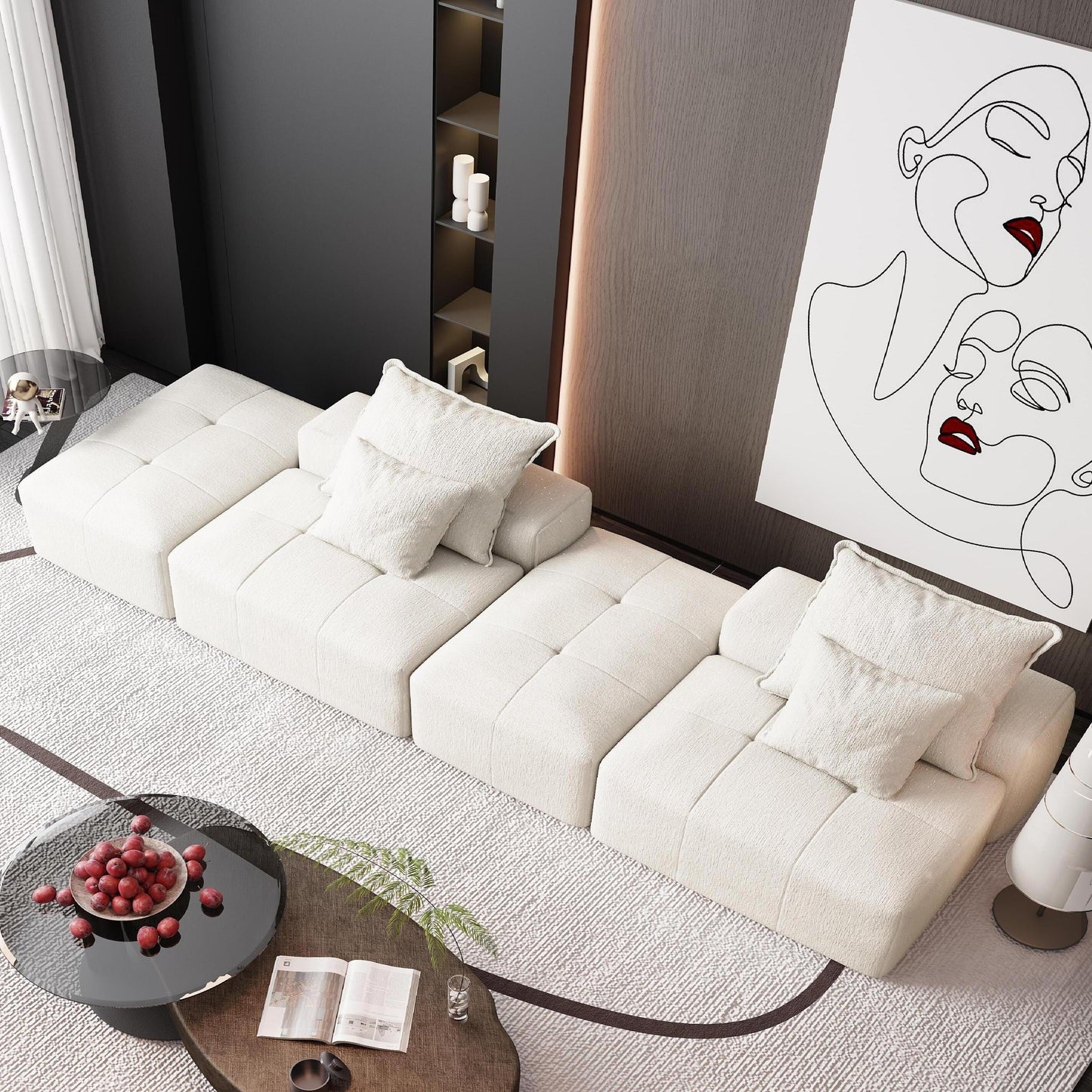 Modern Oversized Modular Chenille Sectional Sofa with 2 Ottomans and 2 Seat, 4 Pillows for Living Room